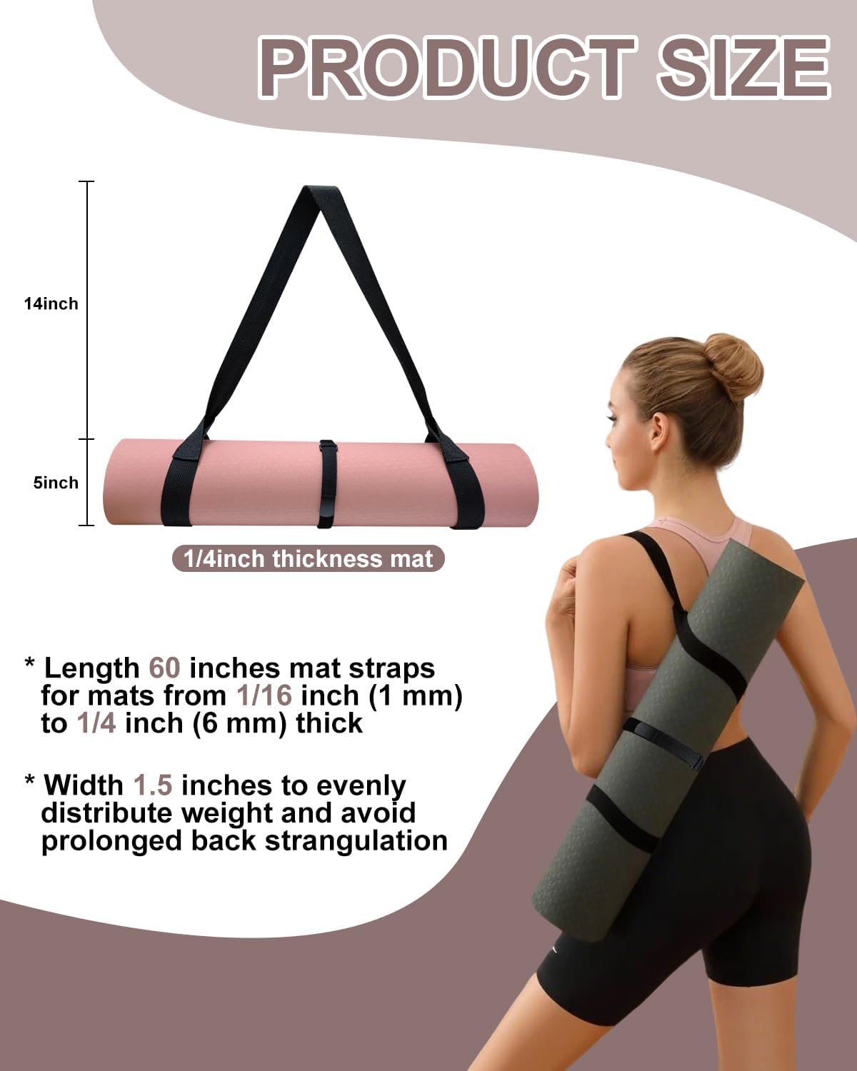 Yoga Mat Strap Carrier with Adjustable Hook-and-Loop for Most Mats