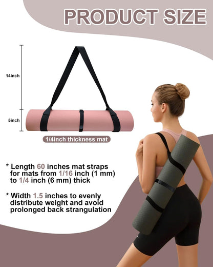 Yoga Mat Strap Carrier with Adjustable Hook-and-Loop for Most Mats