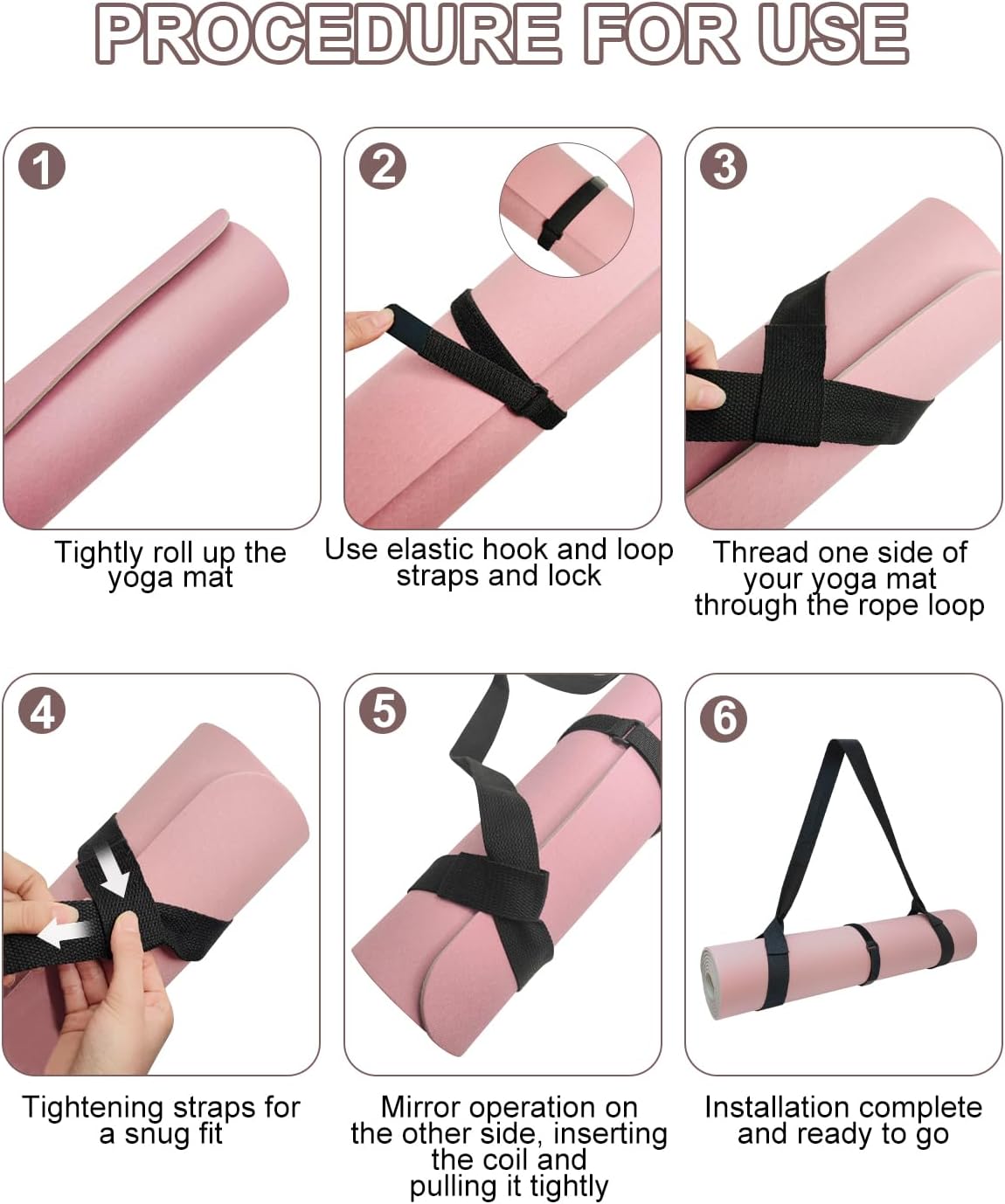 Yoga Mat Strap Carrier with Adjustable Hook-and-Loop for Most Mats