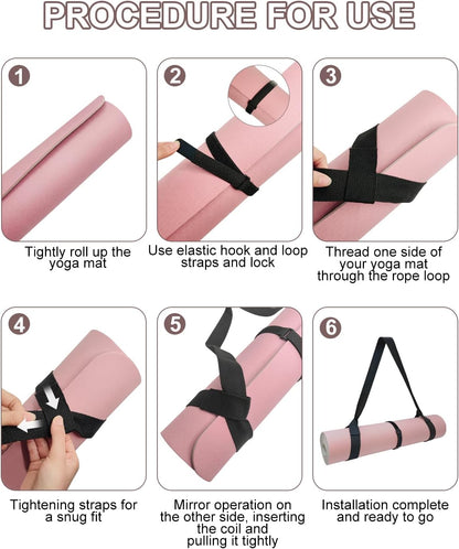 Yoga Mat Strap Carrier with Adjustable Hook-and-Loop for Most Mats