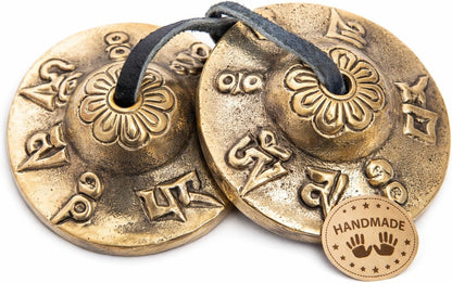 Tingsha Cymbals Bells - Easy To Play - Meditation Mindfulness Chime For Chakra Healing Spiritual Dharma Gifts Handcrafted Tibetan (Ohm Mani)