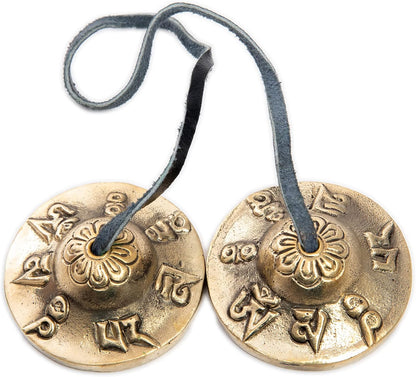 Tingsha Cymbals Bells - Easy To Play - Meditation Mindfulness Chime For Chakra Healing Spiritual Dharma Gifts Handcrafted Tibetan (Ohm Mani)