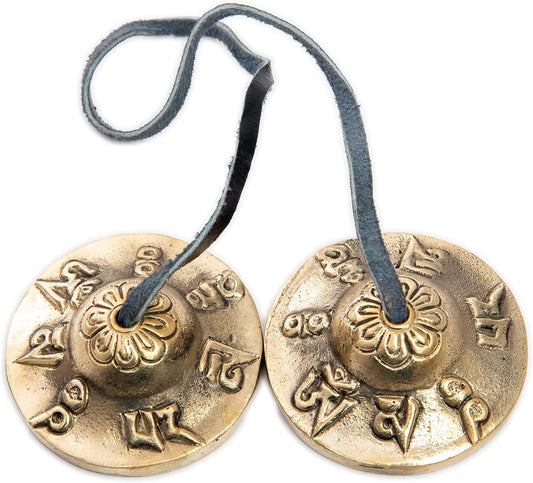 Tingsha Cymbals Bells - Easy To Play - Meditation Mindfulness Chime For Chakra Healing Spiritual Dharma Gifts Handcrafted Tibetan (Ohm Mani)