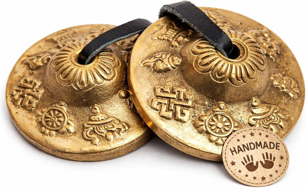 Tingsha Cymbals Bells - Easy To Play - Meditation Mindfulness Chime For Chakra Healing Spiritual Dharma Gifts Handcrafted Tibetan (Ohm Mani)