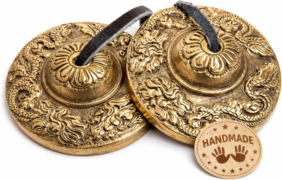 Tingsha Cymbals Bells - Easy To Play - Meditation Mindfulness Chime For Chakra Healing Spiritual Dharma Gifts Handcrafted Tibetan (Ohm Mani)