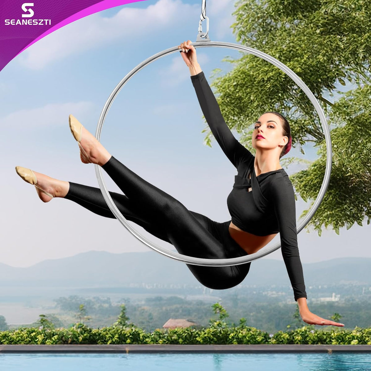 Aerial Hoop, 90cm Lyra Hoop Aerial Rings Equipment for Erial Dancing Yoga Training Circus Props, Aerial Hoop Set Aerial Fitness with Aerial Rigging