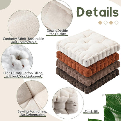 4 Pcs Mixed Colors Large Floor Pillow Cushion, Square 20 x 20