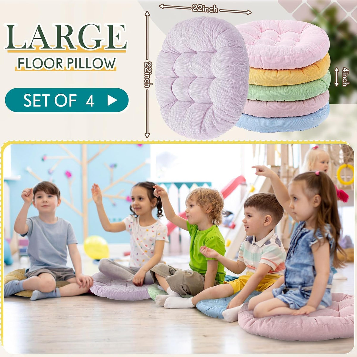 4 Pcs Mixed Colors Large Floor Pillow Cushion, Square 20 x 20
