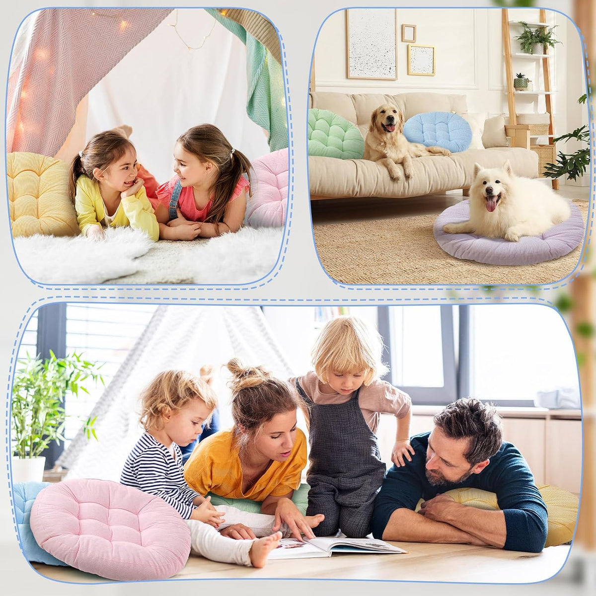 4 Pcs Mixed Colors Large Floor Pillow Cushion, Square 20 x 20