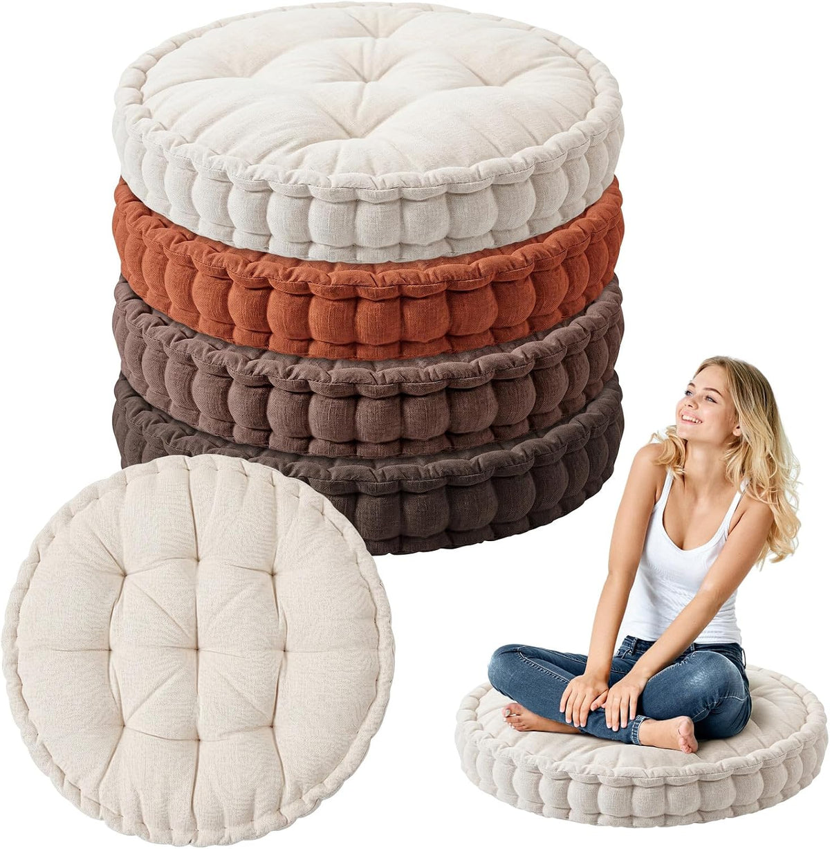 4 Pcs Mixed Colors Large Floor Pillow Cushion, Square 20 x 20