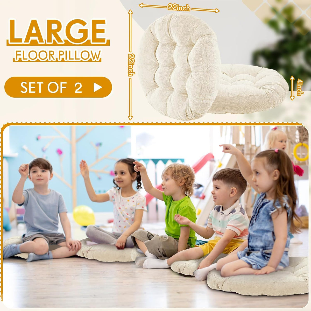 4 Pcs Mixed Colors Large Floor Pillow Cushion, Square 20 x 20