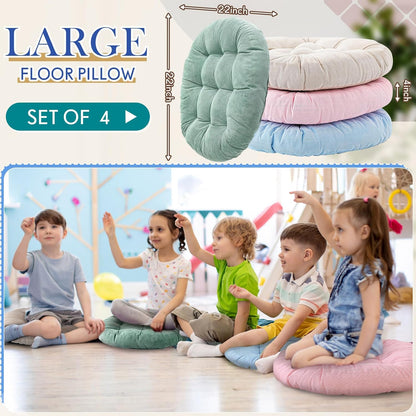 4 Pcs Mixed Colors Large Floor Pillow Cushion, Square 20 x 20