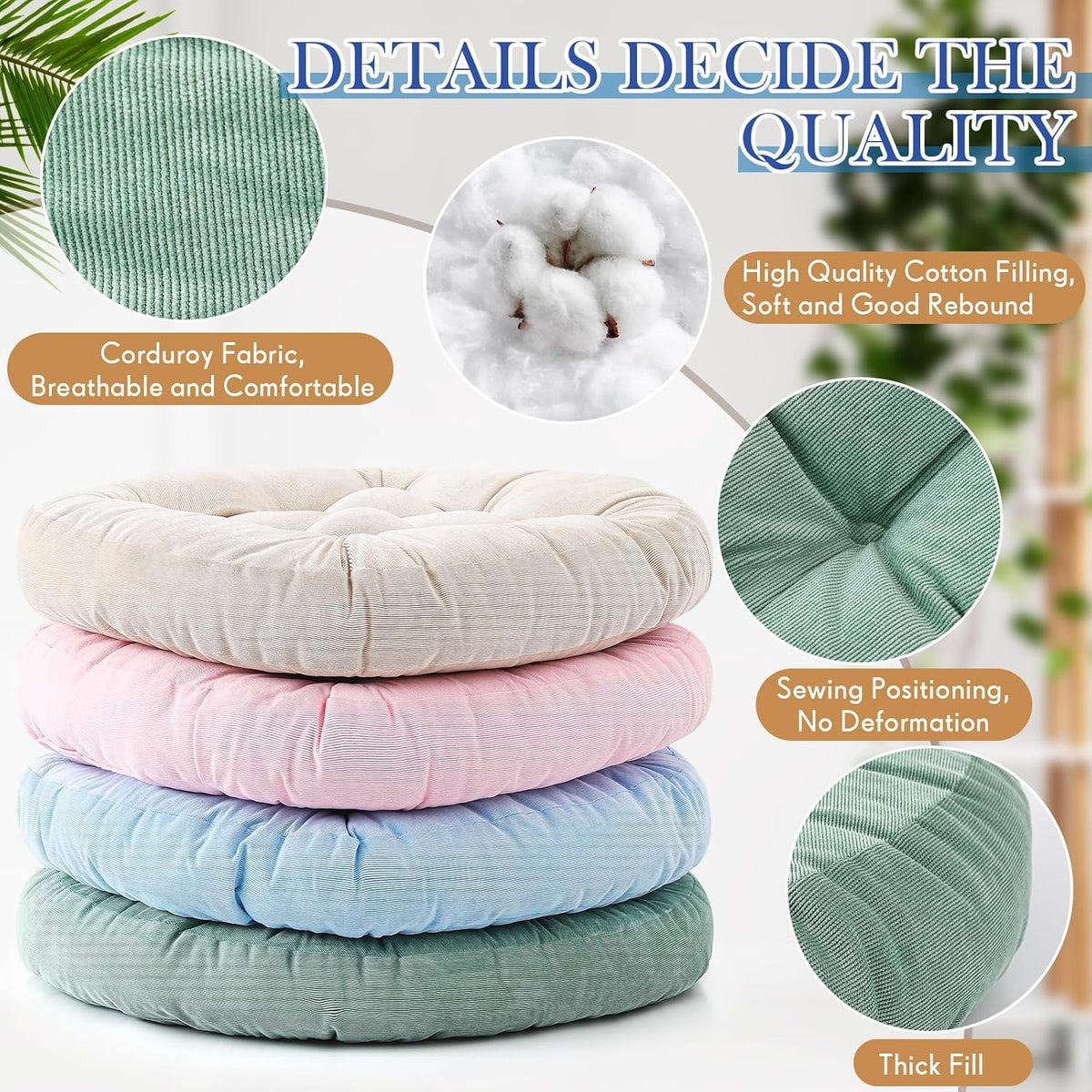 4 Pcs Mixed Colors Large Floor Pillow Cushion, Square 20 x 20