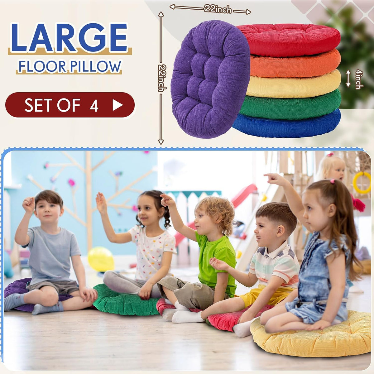 4 Pcs Mixed Colors Large Floor Pillow Cushion, Square 20 x 20