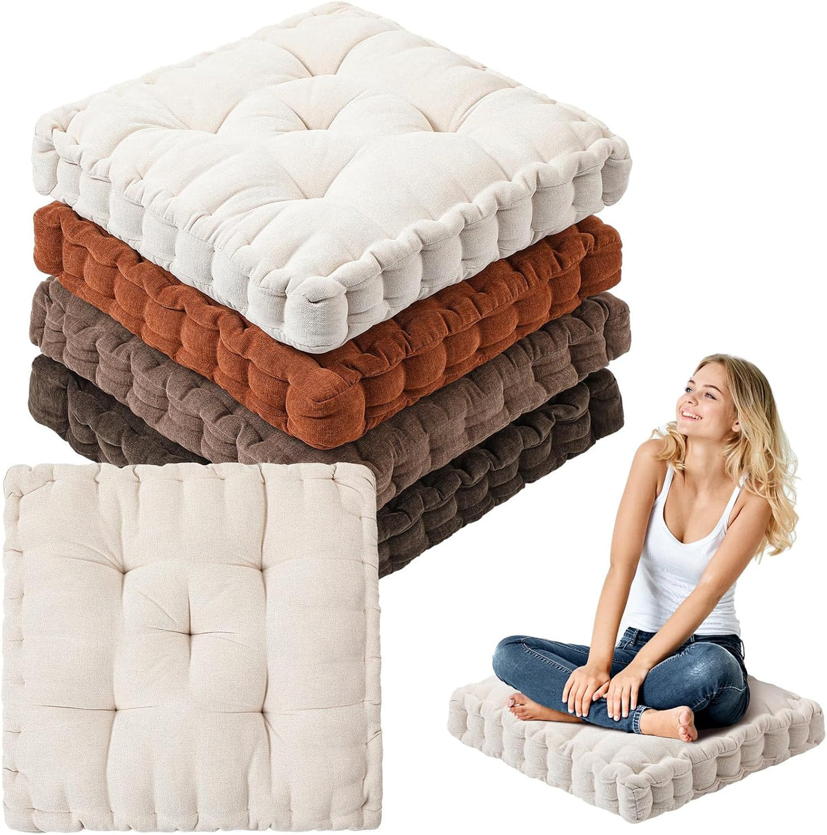 4 Pcs Mixed Colors Large Floor Pillow Cushion, Square 20 x 20