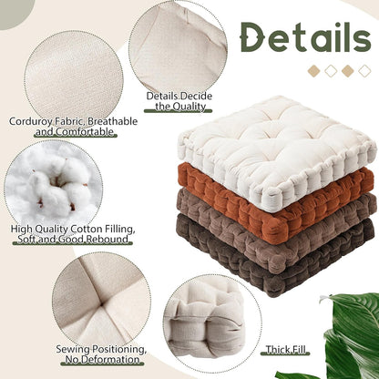 4 Pcs Mixed Colors Large Floor Pillow Cushion, Square 20 x 20