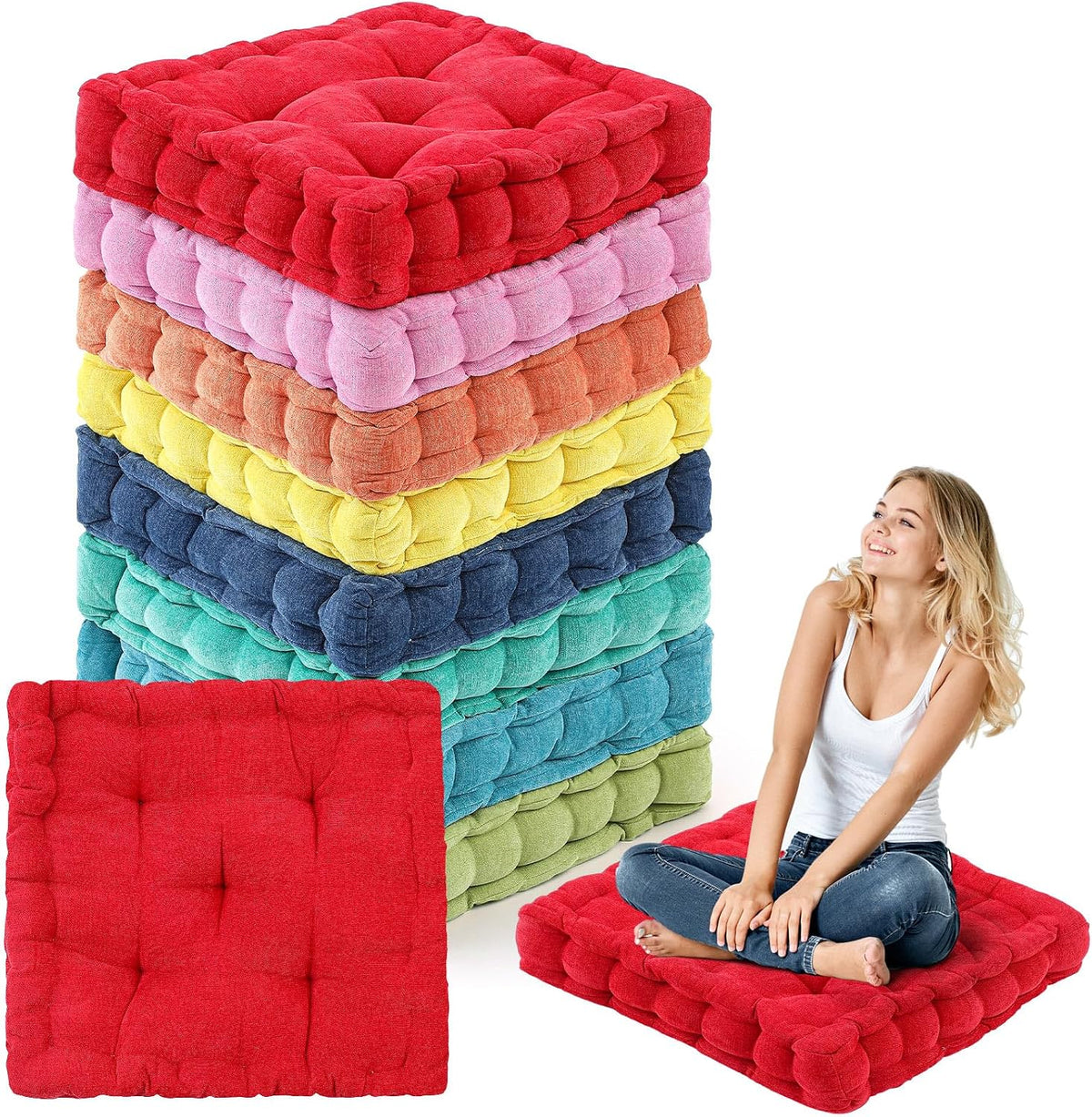 4 Pcs Mixed Colors Large Floor Pillow Cushion, Square 20 x 20