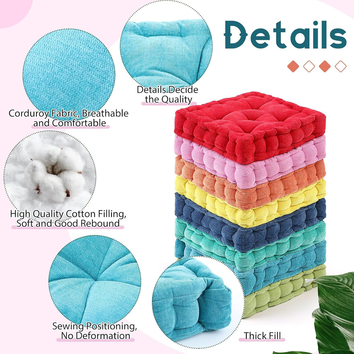 4 Pcs Mixed Colors Large Floor Pillow Cushion, Square 20 x 20