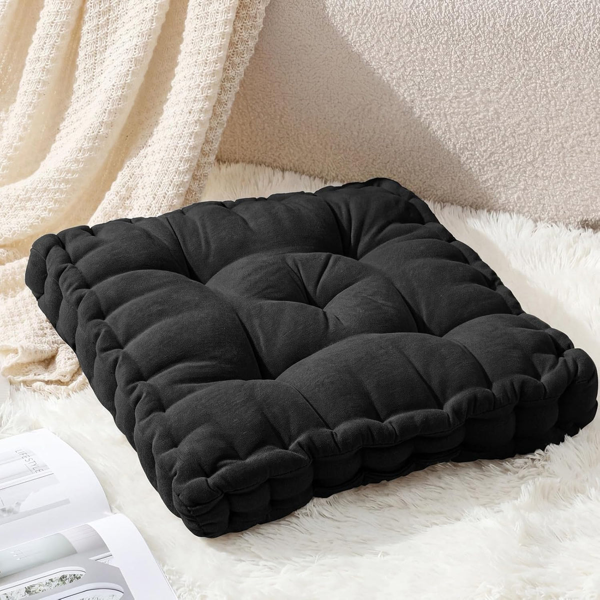 4 Pcs Mixed Colors Large Floor Pillow Cushion, Square 20 x 20