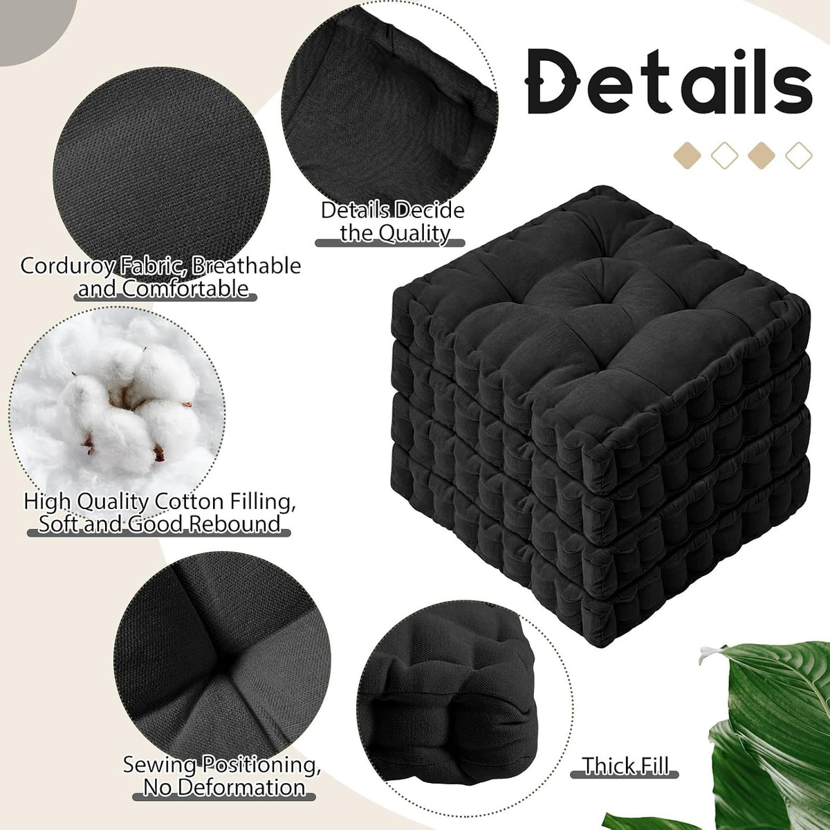 4 Pcs Mixed Colors Large Floor Pillow Cushion, Square 20 x 20