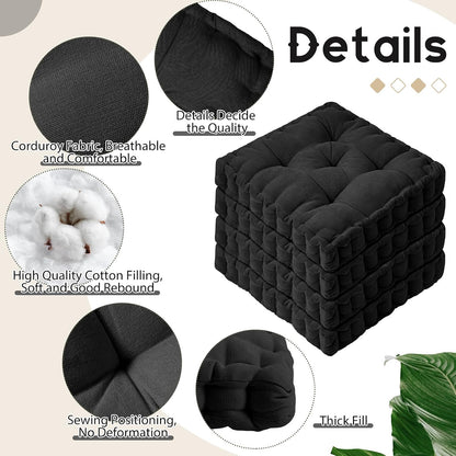 4 Pcs Mixed Colors Large Floor Pillow Cushion, Square 20 x 20