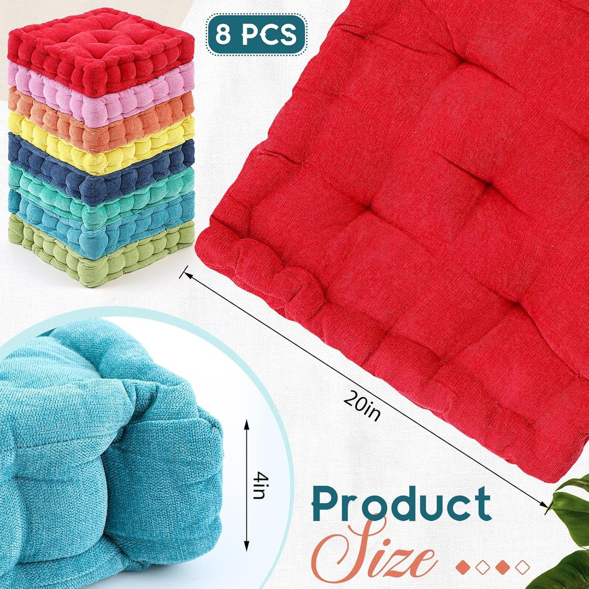 4 Pcs Mixed Colors Large Floor Pillow Cushion, Square 20 x 20