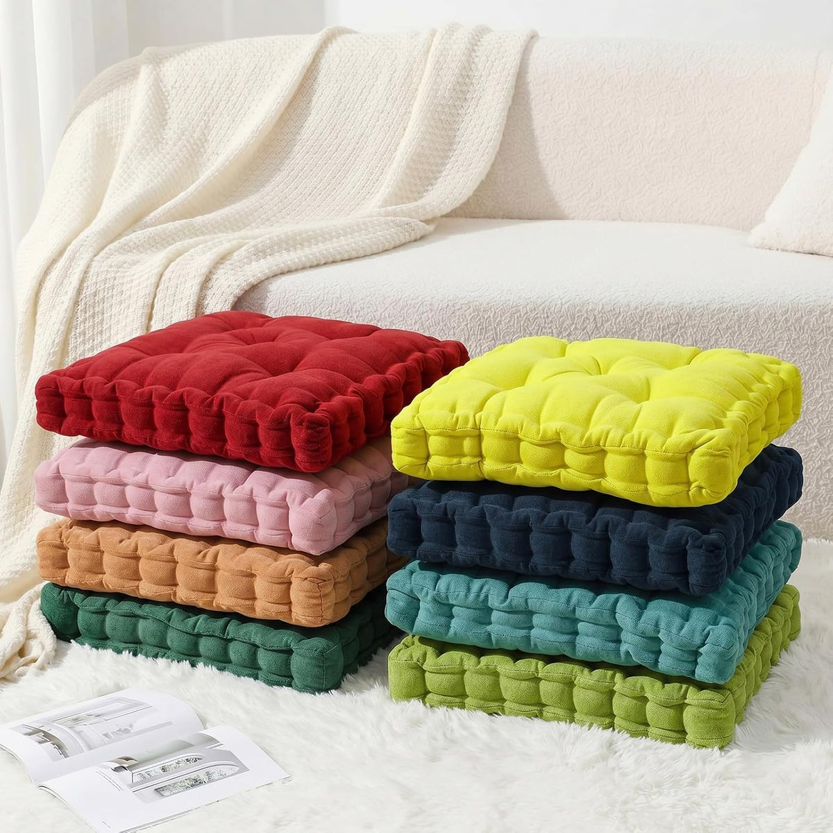 4 Pcs Mixed Colors Large Floor Pillow Cushion, Square 20 x 20