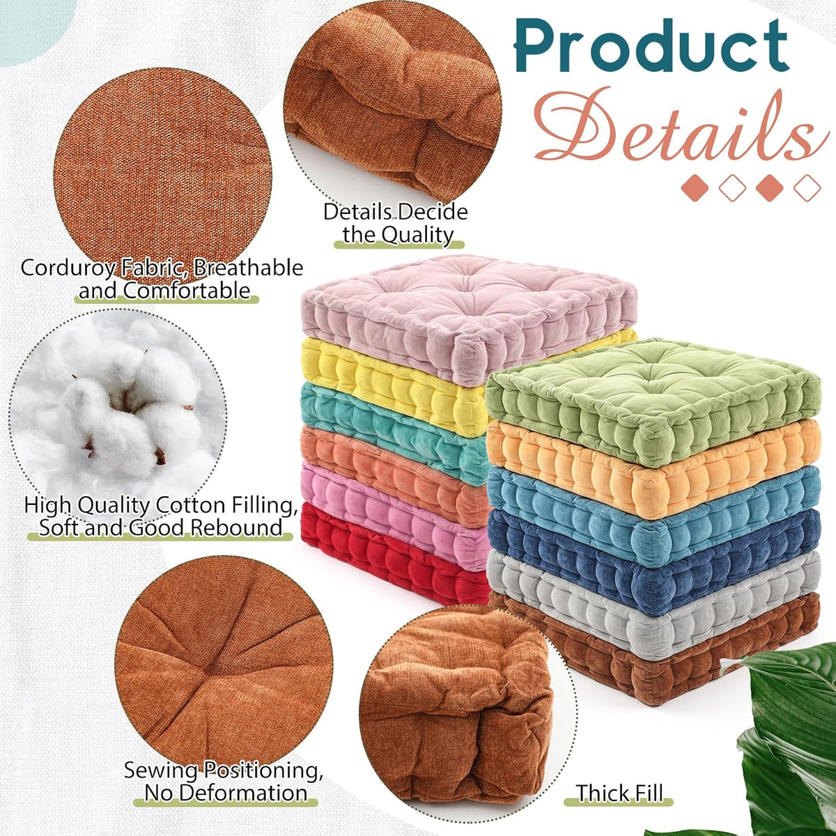 4 Pcs Mixed Colors Large Floor Pillow Cushion, Square 20 x 20