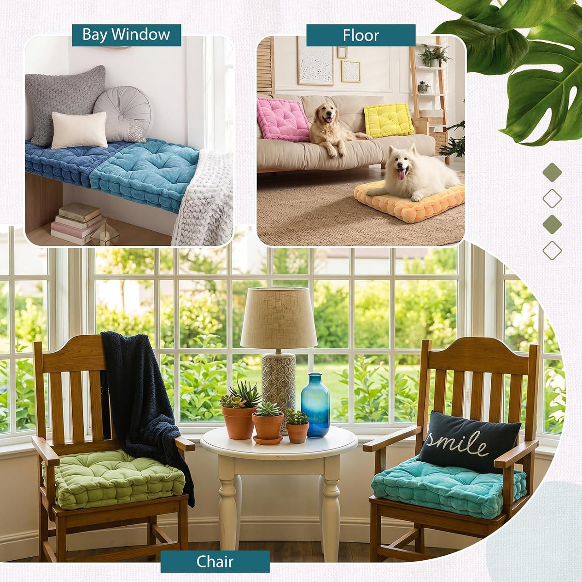 4 Pcs Mixed Colors Large Floor Pillow Cushion, Square 20 x 20