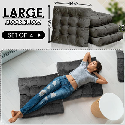 4 Pcs Mixed Colors Large Floor Pillow Cushion, Square 20 x 20