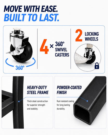 Dumbbell Rack, Weight Rack for Home Gym Storage with Wheels and Hooks