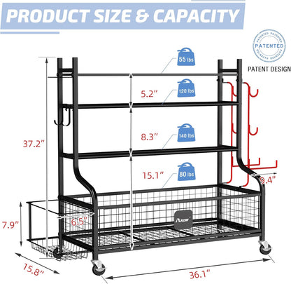 Dumbbell Rack, Weight Rack for Home Gym Storage with Wheels and Hooks