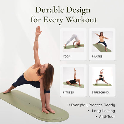 Premium PU Yoga Mat | Sweat-Activated Non-Slip Grip | Natural Rubber Base | Arch-Shaped Design with Carry & Stretch Strap | For Yoga, Pilates & Stretching & Workouts