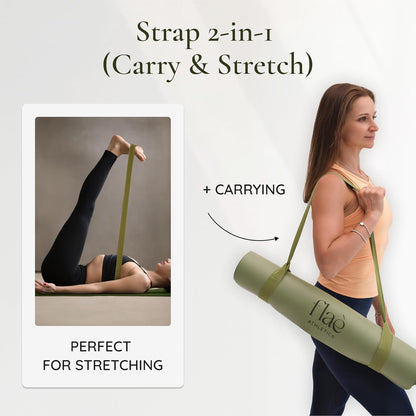 Premium PU Yoga Mat | Sweat-Activated Non-Slip Grip | Natural Rubber Base | Arch-Shaped Design with Carry & Stretch Strap | For Yoga, Pilates & Stretching & Workouts
