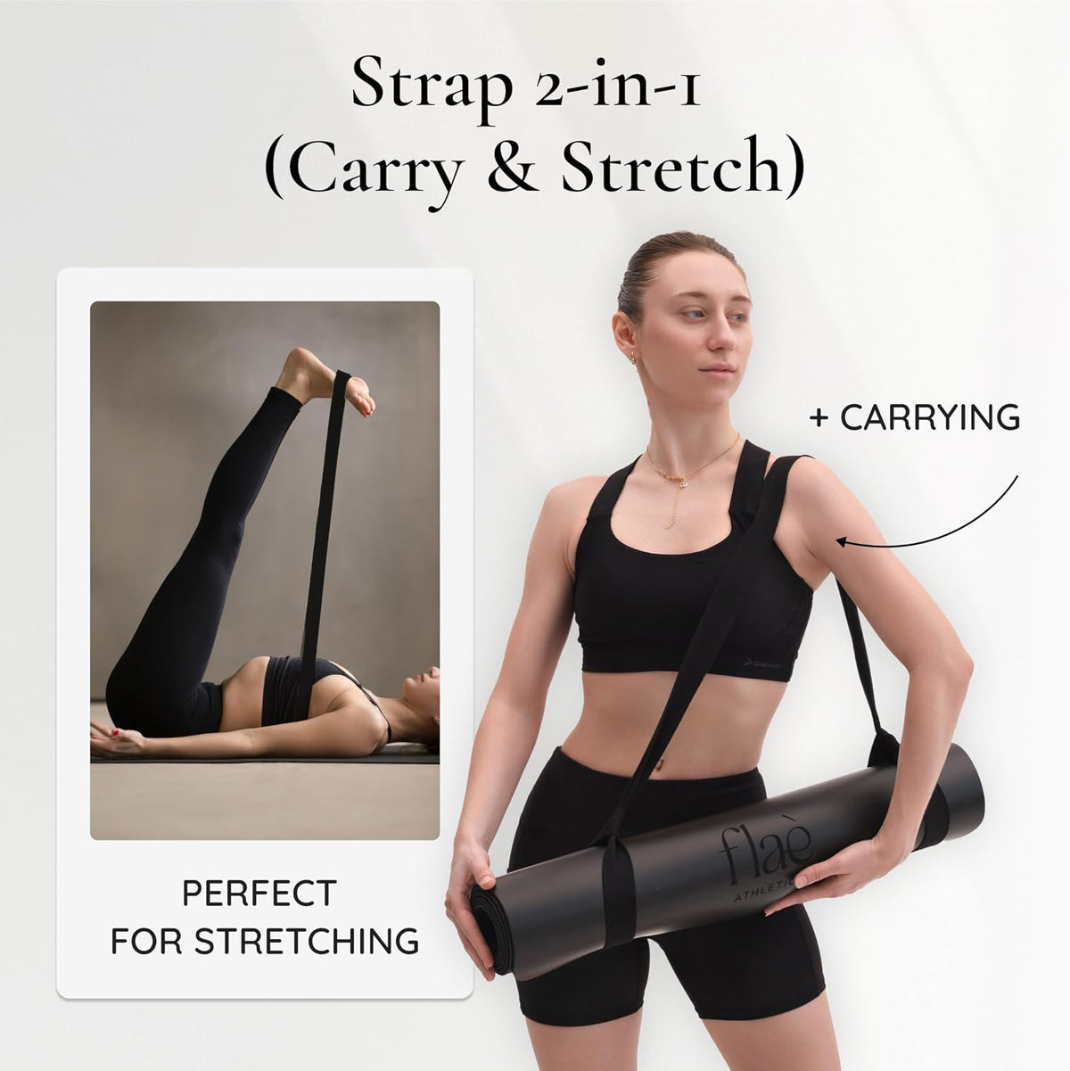 Premium PU Yoga Mat | Sweat-Activated Non-Slip Grip | Natural Rubber Base | Arch-Shaped Design with Carry & Stretch Strap | For Yoga, Pilates & Stretching & Workouts