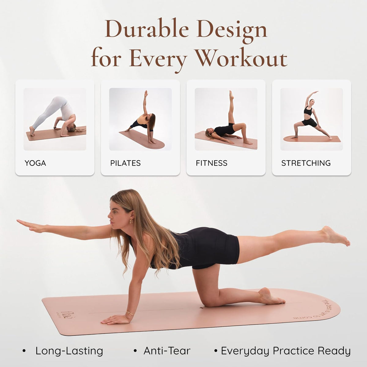 Premium PU Yoga Mat | Sweat-Activated Non-Slip Grip | Natural Rubber Base | Arch-Shaped Design with Carry & Stretch Strap | For Yoga, Pilates & Stretching & Workouts