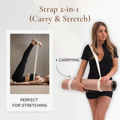 Premium PU Yoga Mat | Sweat-Activated Non-Slip Grip | Natural Rubber Base | Arch-Shaped Design with Carry & Stretch Strap | For Yoga, Pilates & Stretching & Workouts