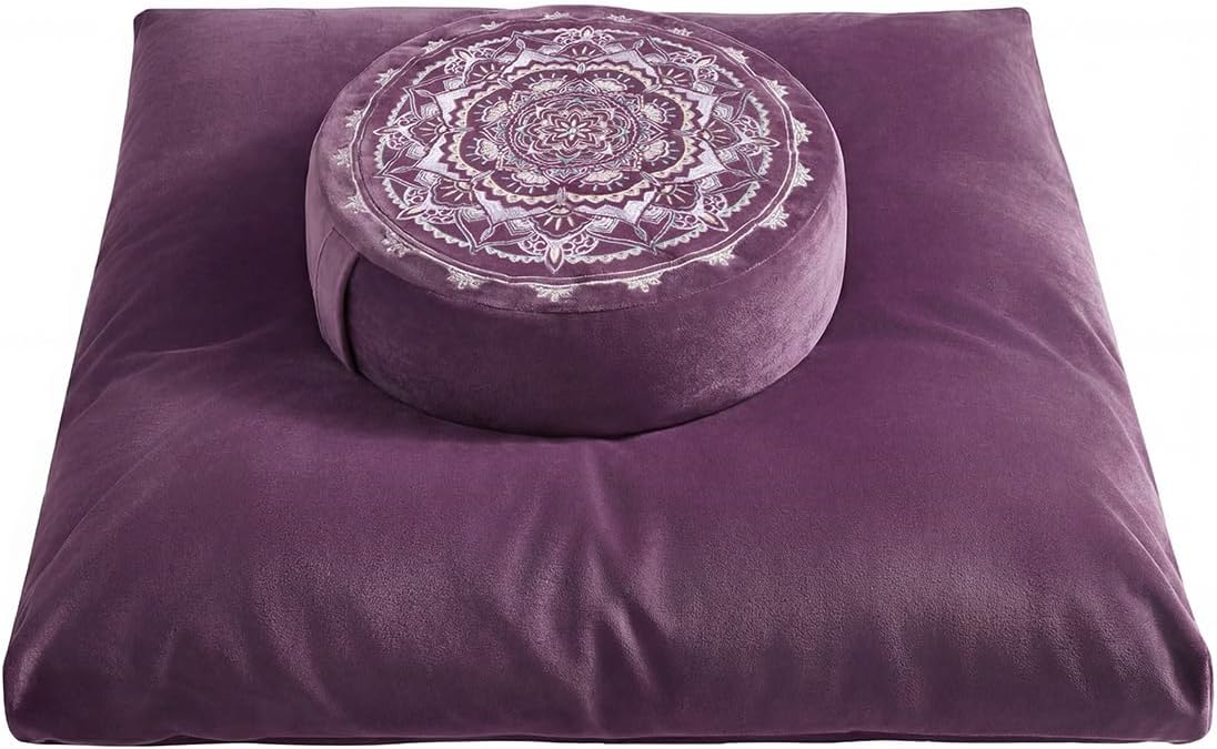 Ultimate Meditation Cushion Set – 2-in-1 Zafu & Zabuton, Buckwheat & Memory Foam, Velvet Cover for Yoga & Mindfulness (Purple)