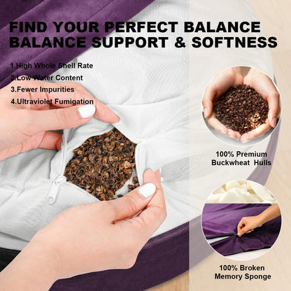 Ultimate Meditation Cushion Set – 2-in-1 Zafu & Zabuton, Buckwheat & Memory Foam, Velvet Cover for Yoga & Mindfulness (Purple)
