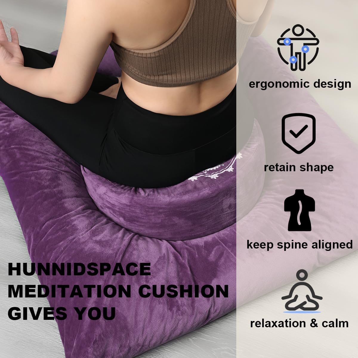 Ultimate Meditation Cushion Set – 2-in-1 Zafu & Zabuton, Buckwheat & Memory Foam, Velvet Cover for Yoga & Mindfulness (Purple)
