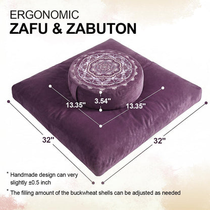 Ultimate Meditation Cushion Set – 2-in-1 Zafu & Zabuton, Buckwheat & Memory Foam, Velvet Cover for Yoga & Mindfulness (Purple)