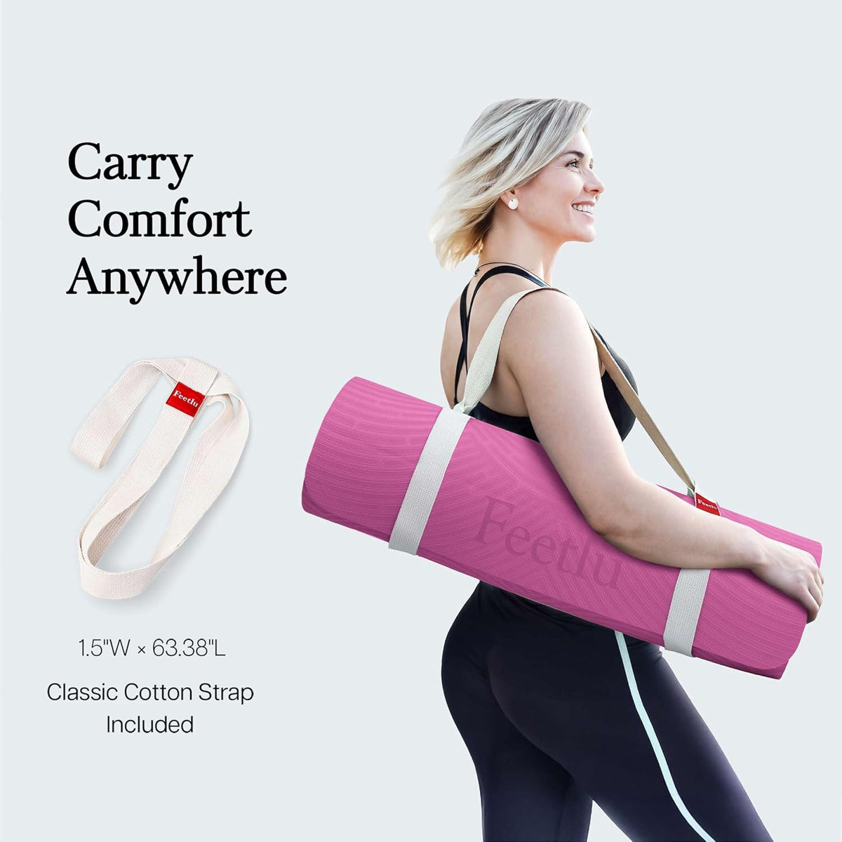 Extra Thick 12mm Exercise Mat – 74"L x 26"W Inch, Non-Slip, Joint-Friendly & Cushioned Fitness Mat for Yoga, Pilates & Floor Workouts – Durable, Supportive & Includes Classic Strap