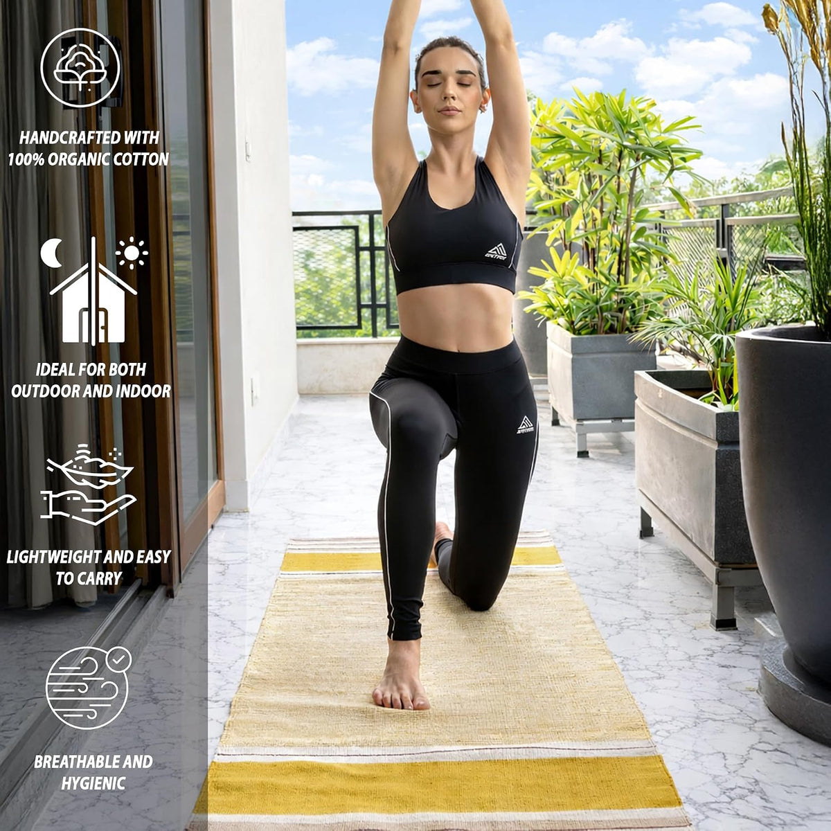 MELLOWBUFF Hand-Woven Cotton Yoga Mat – 100% Natural Cloth Yoga Rug for Hot Yoga, Exercise, Workout, Fitness & Meditation – Absorbent, Washable Yoga Rug, 78 x 28 Inches