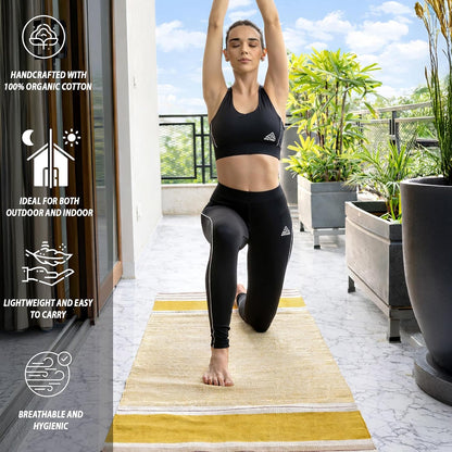 MELLOWBUFF Hand-Woven Cotton Yoga Mat – 100% Natural Cloth Yoga Rug for Hot Yoga, Exercise, Workout, Fitness & Meditation – Absorbent, Washable Yoga Rug, 78 x 28 Inches