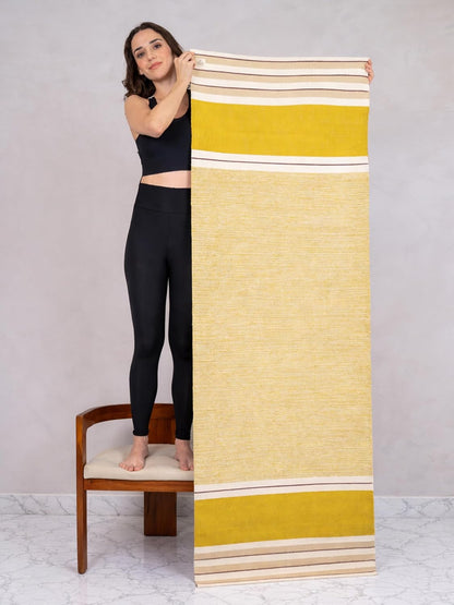 MELLOWBUFF Hand-Woven Cotton Yoga Mat – 100% Natural Cloth Yoga Rug for Hot Yoga, Exercise, Workout, Fitness & Meditation – Absorbent, Washable Yoga Rug, 78 x 28 Inches