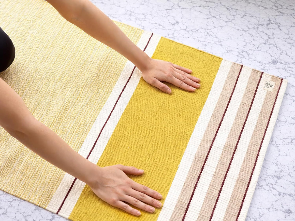 MELLOWBUFF Hand-Woven Cotton Yoga Mat – 100% Natural Cloth Yoga Rug for Hot Yoga, Exercise, Workout, Fitness & Meditation – Absorbent, Washable Yoga Rug, 78 x 28 Inches
