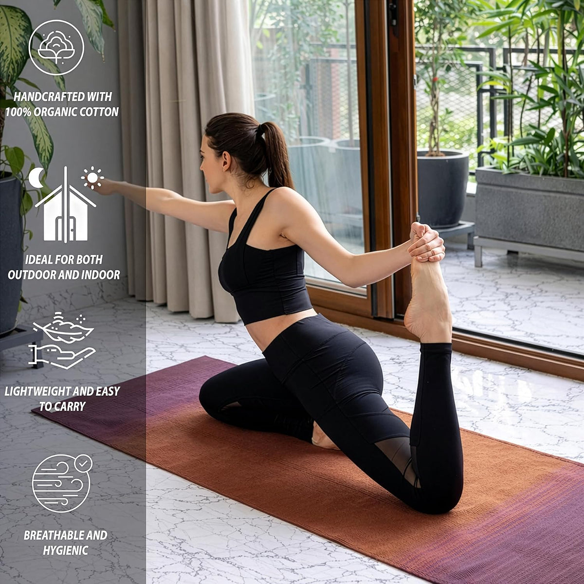 MELLOWBUFF Hand-Woven Cotton Yoga Mat – 100% Natural Cloth Yoga Rug for Hot Yoga, Exercise, Workout, Fitness & Meditation – Absorbent, Washable Yoga Rug, 78 x 28 Inches
