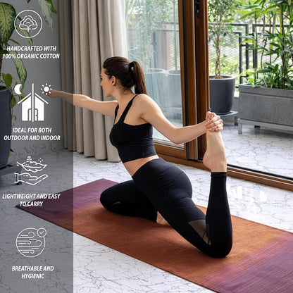 MELLOWBUFF Hand-Woven Cotton Yoga Mat – 100% Natural Cloth Yoga Rug for Hot Yoga, Exercise, Workout, Fitness & Meditation – Absorbent, Washable Yoga Rug, 78 x 28 Inches