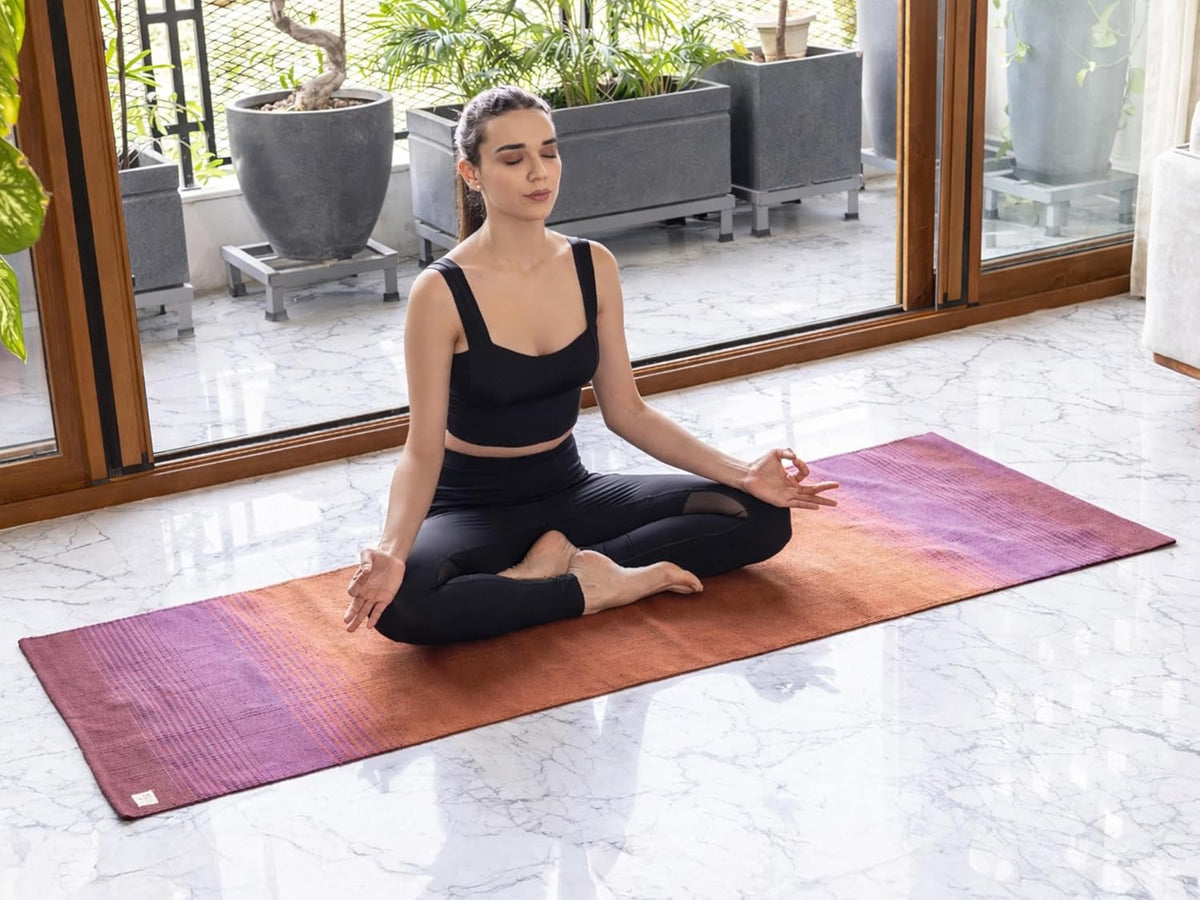 MELLOWBUFF Hand-Woven Cotton Yoga Mat – 100% Natural Cloth Yoga Rug for Hot Yoga, Exercise, Workout, Fitness & Meditation – Absorbent, Washable Yoga Rug, 78 x 28 Inches