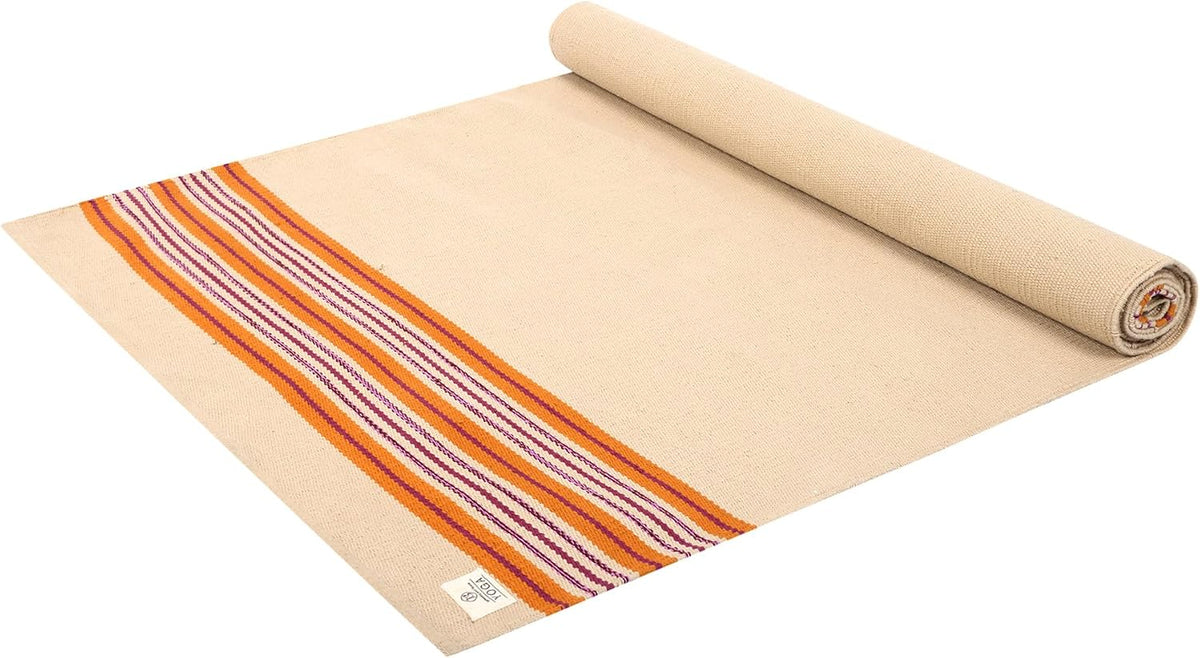 MELLOWBUFF Hand-Woven Cotton Yoga Mat – 100% Natural Cloth Yoga Rug for Hot Yoga, Exercise, Workout, Fitness & Meditation – Absorbent, Washable Yoga Rug, 78 x 28 Inches